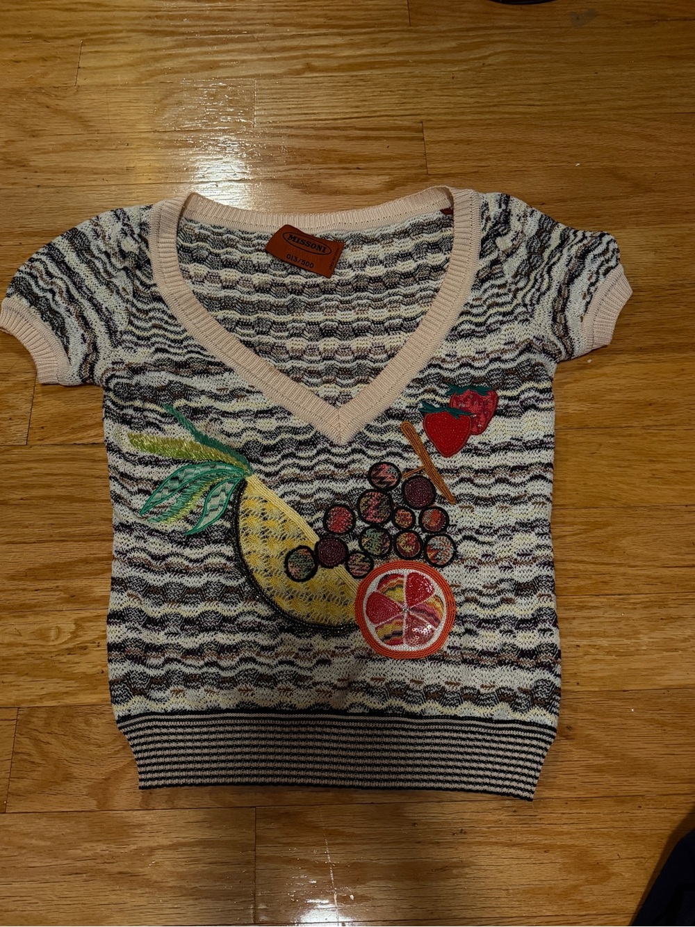 Vintage Missoni "Collectable" fruit V-neck knit top SS2005 runway